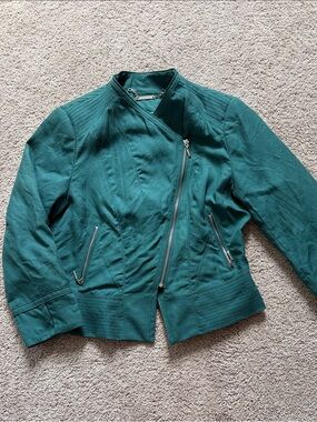 Women's 6 White House Black Market Teal Asymmetrical Zip Jacket